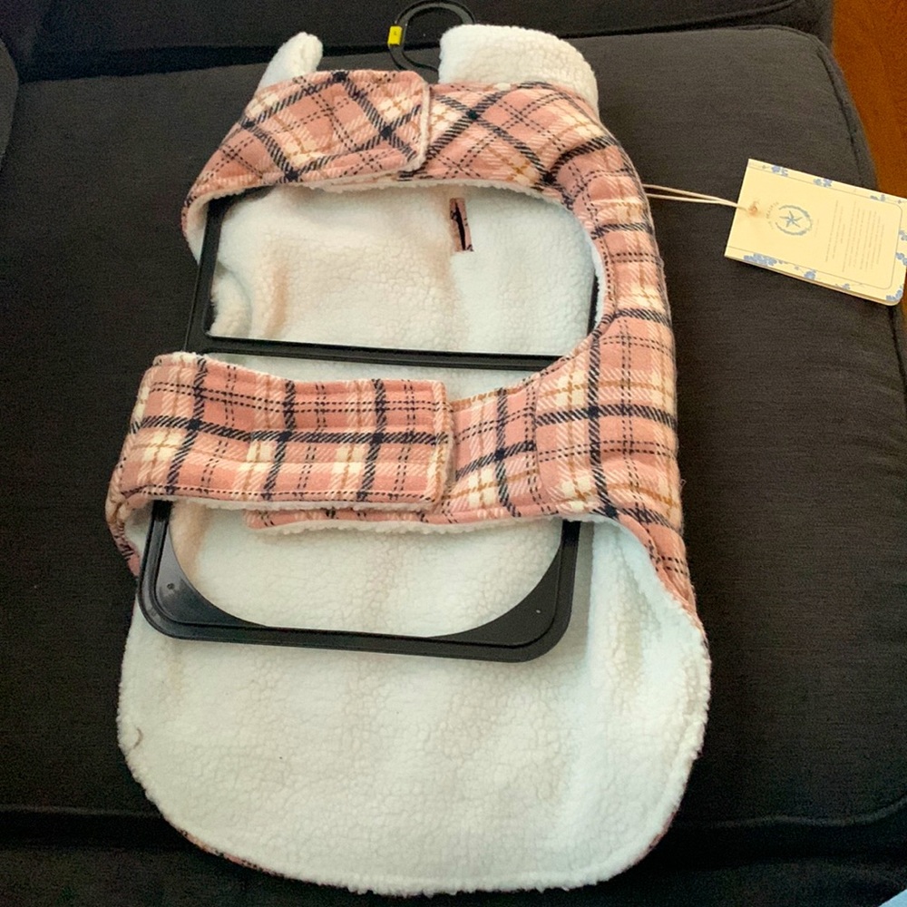 Doggie sweater- plaid pattern with fleece lining.